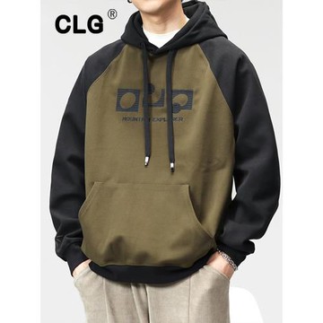 香港潮牌撞色連帽衛衣男秋冬季新款日系復古寬松百搭運動休閑外套