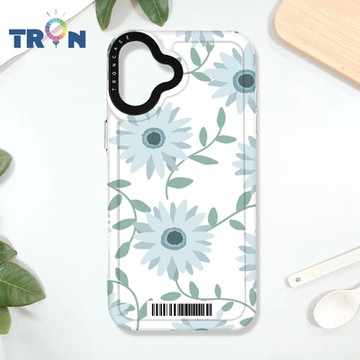 TRON iPhone 16 PLUS 平塗手繪花朵C款 防摔太空載具殼 透白 軟硬 手機殼