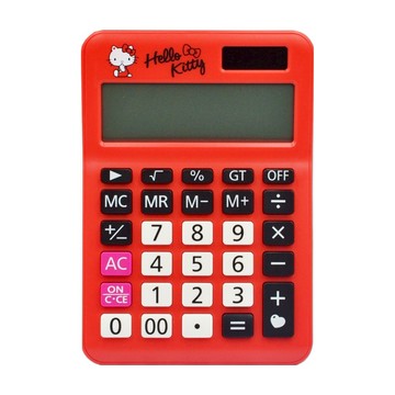 E-MORE 12位數 KITTY卡通計算機，太陽能/AG-10鈕扣型電池，塑膠/橡膠/金屬/玻璃  KT-300  1個