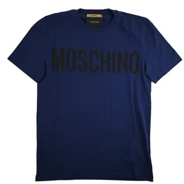 46 MOSCHINO 經典品牌LOGO字樣棉質短T恤.深藍