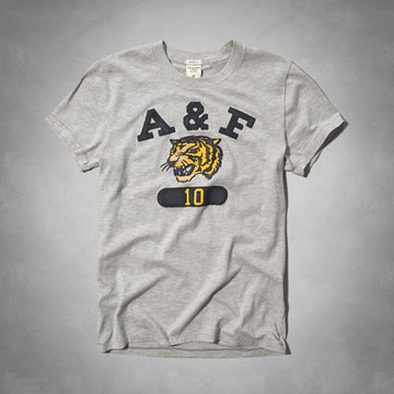 美國百分百【Abercrombie & Fitch】T恤 AF 短袖 上衣 T-shirt 麋鹿 虎頭 灰色 S號 M號 E955