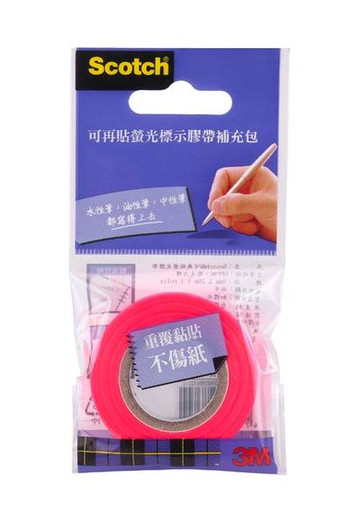 【3M】Scotch 812R(粉紅) 可再貼螢光標示膠帶(補充包)