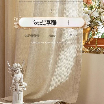 【台灣公司 可打統編】法式浮雕窗簾紗簾透光不透人2023新款臥室客廳輕奢飄窗奶油色窗紗 y8181