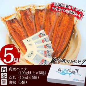 ふるさと納税 鹿児島県産うなぎ蒲焼 名水慈鰻 特大5尾(1尾190g以上)＜計950g以上＞ c7-006 鹿児島県志布志市