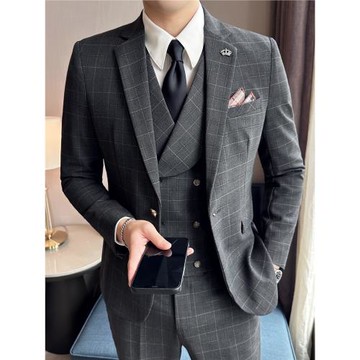 新郎結婚西裝三件套男2024新款帥氣商務正裝修身西服套裝韓版男裝