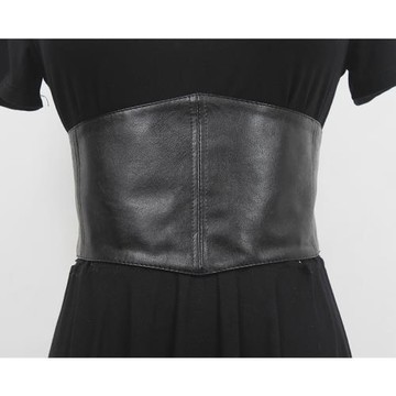 2022新款 暗黑極簡超寬PU皮拼接松緊帶束腰顯瘦造型女士腰封