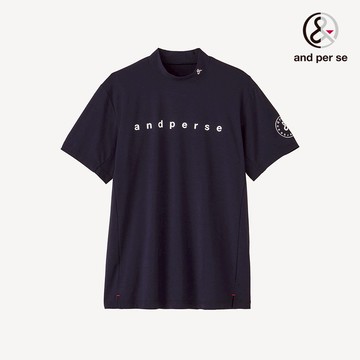 【and per se】男款深藍色多向彈性吸汗速乾UV防護親膚材質立領短袖棉衫 DGT205V5