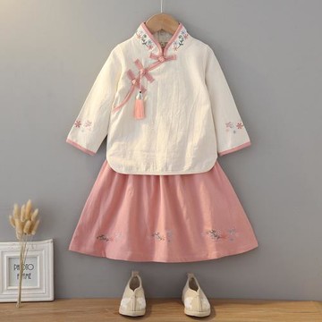 女童漢服古裝中國風2025新款秋裝兒童棉麻古風襦裙超仙小女孩唐裝