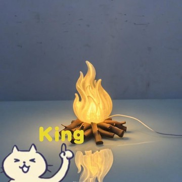 【臺灣出貨】3D 列印仿真火焰篝火燈 ins 風氛圍小夜燈 仿實木底座桌燈 網紅臥室桌面擺件送禮佈置專用氣氛燈