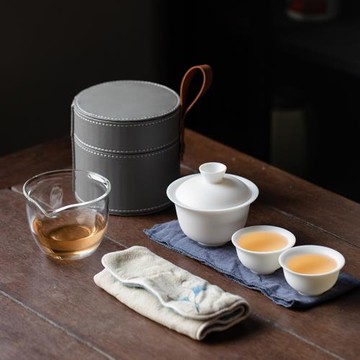 高檔羊脂玉瓷快客杯蓋碗茶杯戶外旅行茶具便攜式包泡茶功夫小套裝