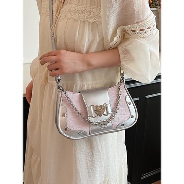 時尚辣妹風包包女2024夏季新款愛心小方包小眾簡約休閑百搭斜挎包