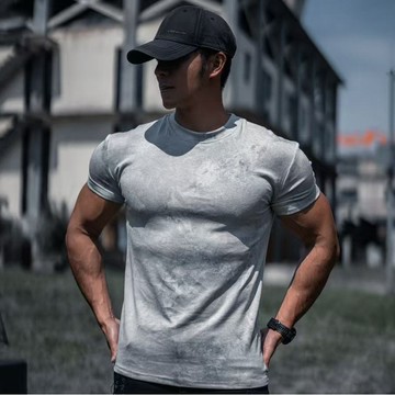 夏季新款短袖 男士運動休閒跑步 健身鍛鍊 素色光板彈力速乾涼感短袖T恤