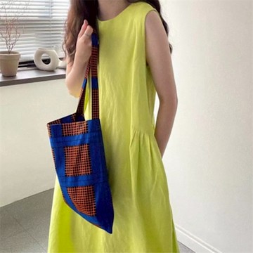 [米蘭精品] 洋裝無袖連身裙-寬鬆棉麻背心裙純色女裙子2色74kf19