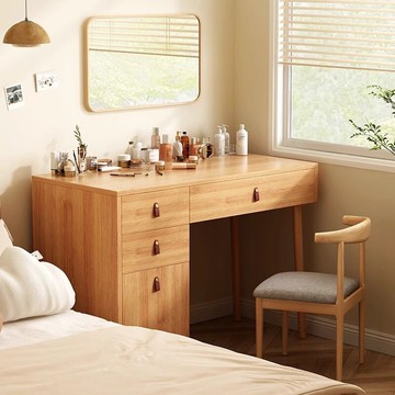原木風梳妝檯 臥室書房家用簡約現代北歐2025新款小戶型輕奢 床頭櫃收納儲物化妝書桌一體桌子 簡易書桌辦公桌電腦桌寫字檯