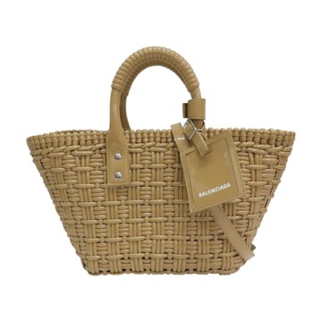 BALENCIAGA 巴黎世家 卡其色 編織漆皮 Bistro Basket XS 兩用包 671342 【二手名牌BRAND OFF】