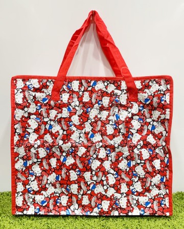 【震撼精品百貨】凱蒂貓_Hello Kitty~日本SANRIO三麗鷗 KITTY 拉鍊購物袋/環保袋(M)-紅滿版#97593