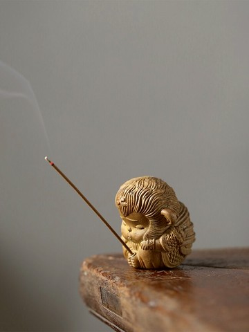 木質悟空香插楠木線香香座猴子香爐禪意小擺件家用室內檀香小香爐