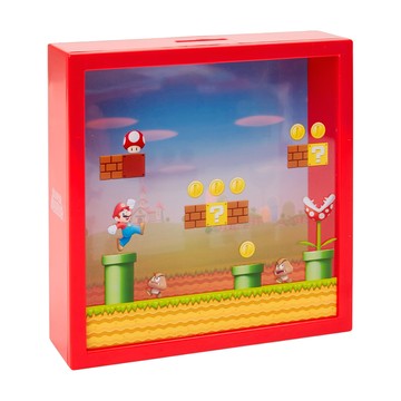 paladone UK 任天堂超級瑪利歐3D存錢筒 18厘米透明外蓋設計  瑪利歐 紅色 + 藍色 + 黃色  1個