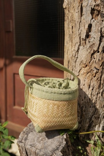 年輪//手工竹編植染布藝//束口水桶提包-草綠
