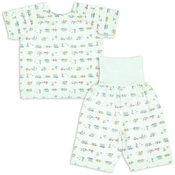 akachan honpo - 短袖家居服 穿衣練習套頭式-汽車-淺綠色