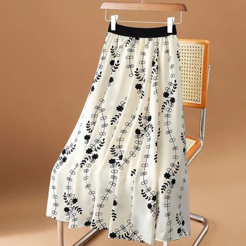 高腰雪紡印花遮跨顯瘦中長款a字大擺半身裙子女時尚百搭夏季新款【聚寶屋】