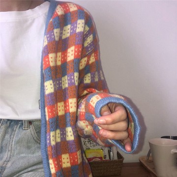 學生開學季年秋裝ins超火的長袖寬松針織女開衫外套1入