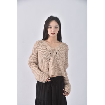 (F) baking soda韓牌修身短版質感V領黃色毛衣二手衣