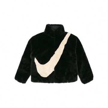 W Nike 黑白大勾 毛毛外套 絨毛外套 黑 CU6559-010