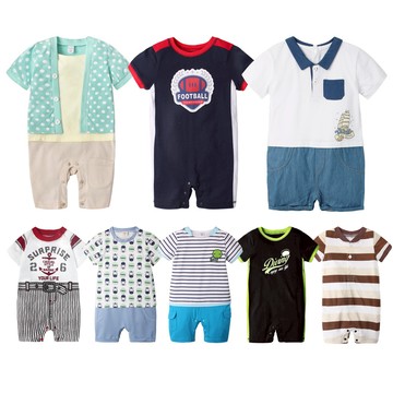 Augelute Baby童衣 短袖連身衣 假兩件 仿牛仔 卡通爬服 男寶寶 女寶寶條紋連身衣 61059