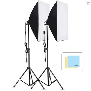 Andoer 攝影柔光箱套裝 含2個50*70cm柔光箱 + 2個2米燈架 美規 100-240V（不含燈泡）