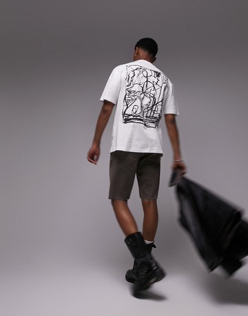 Topman oversized fit t-shirt with front and back why sketch print in white