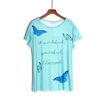 女裝字母蝴蝶印花短袖寬松圓領青春通勤簡約T恤衫