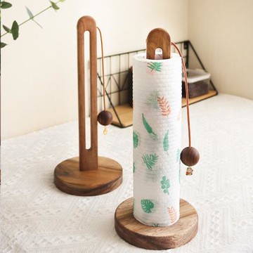 廚房紙巾架立式免打孔木質用紙卷紙收納架支架抹布保鮮膜置物架子