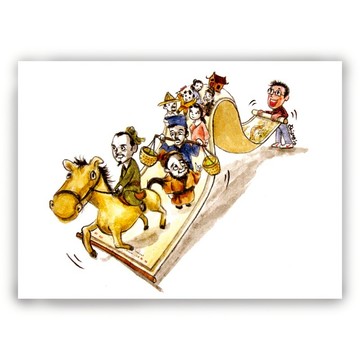 手繪插畫萬用卡/卡片/明信片/插畫卡-清明上河圖動起來