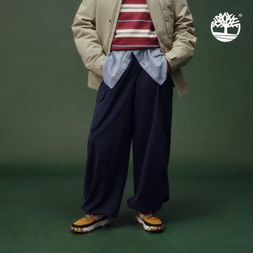 Timberland官方旗艦 女款藍色降落傘寬褲|A41FB451