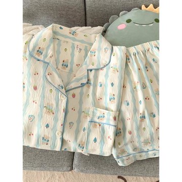 梭織純棉可愛小熊家居服條紋睡衣