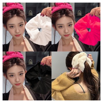 梨花HaNA 韓國東大門好用實用洗頭完吸乾水份．秋冬新款珊瑚绒25公分超大爆款髮圈３件套