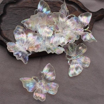 懶貓DIY💖 50*60mm亞克力AB彩鳳尾蝶新娘裝飾頭飾DIY髮飾配件手機鏈車掛材料