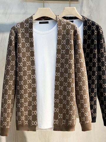 字母提花早秋裝休閑男士針織開衫外套上衣服針織衫外穿潮流毛衣男
