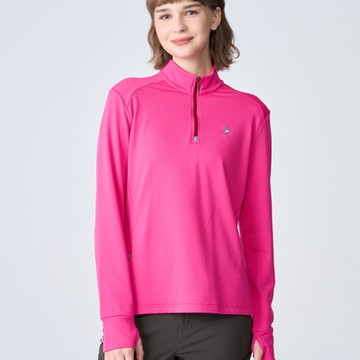 Wildland荒野女彈性斜紋拉鍊保暖機能衣-芙蓉紅色