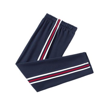 兒童運動褲女童褲子男童小學生校服藏青色三條杠紅條白杠冬季加絨