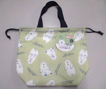 【100 Life Japan Can Do】開心果小熊-抽繩束口保溫保冷袋(綠)(1入)