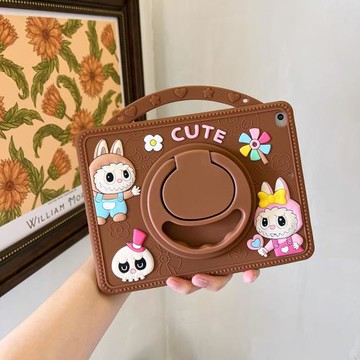 手提拉布布360旋轉適用iPad11保護殼帶筆槽iPad10/9可愛卡通Air765硅膠Mini76防摔2024蘋果Pro11寸平板保護套