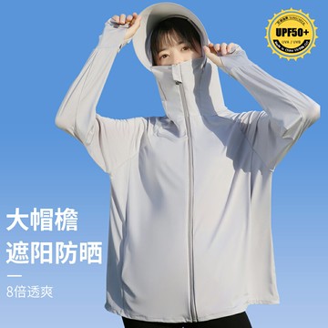 防曬衣女夏季冰絲中長款防紫外線薄款透氣連帽外套騎行遮臉防曬服