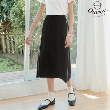OUWEY歐薇 優雅修身舒適中長裙(黑色；XS-M)3242392230