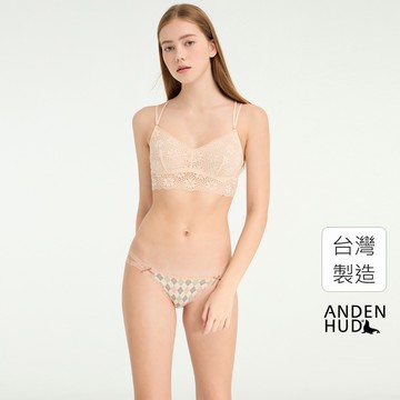 【Anden Hud】暖心烘焙．雙蕾絲邊高衩低腰三角內褲(楓糖橘-秋菱格紋) 純棉台灣製