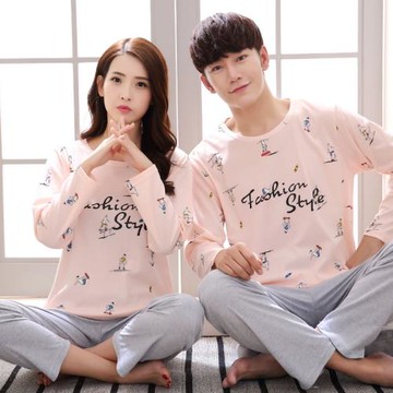 春秋季特大碼情侶睡衣純棉長袖套裝清新男女青年款全棉休閑家居服