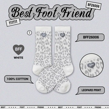 BEST FOOT FRIEND BF26006-WH LEOPARD PRINT 豹紋 BFF 中筒襪 / 小腿襪 (白色)
