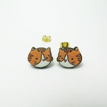 貓咪木製耳環
