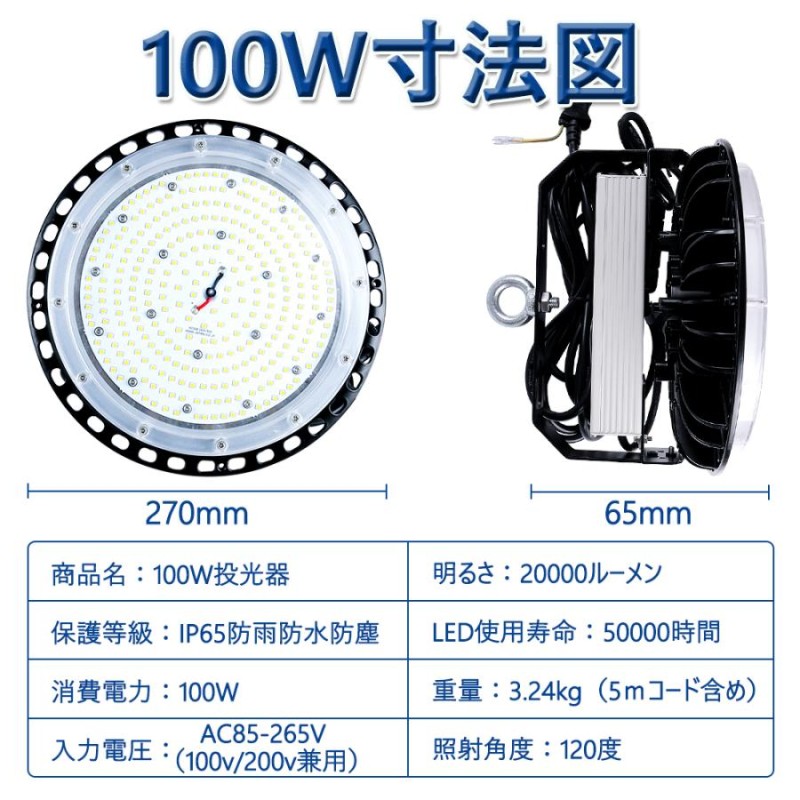 LED高天井照明 100W LED高天井灯 20000LM(1000W水銀灯相当）UFO型LED